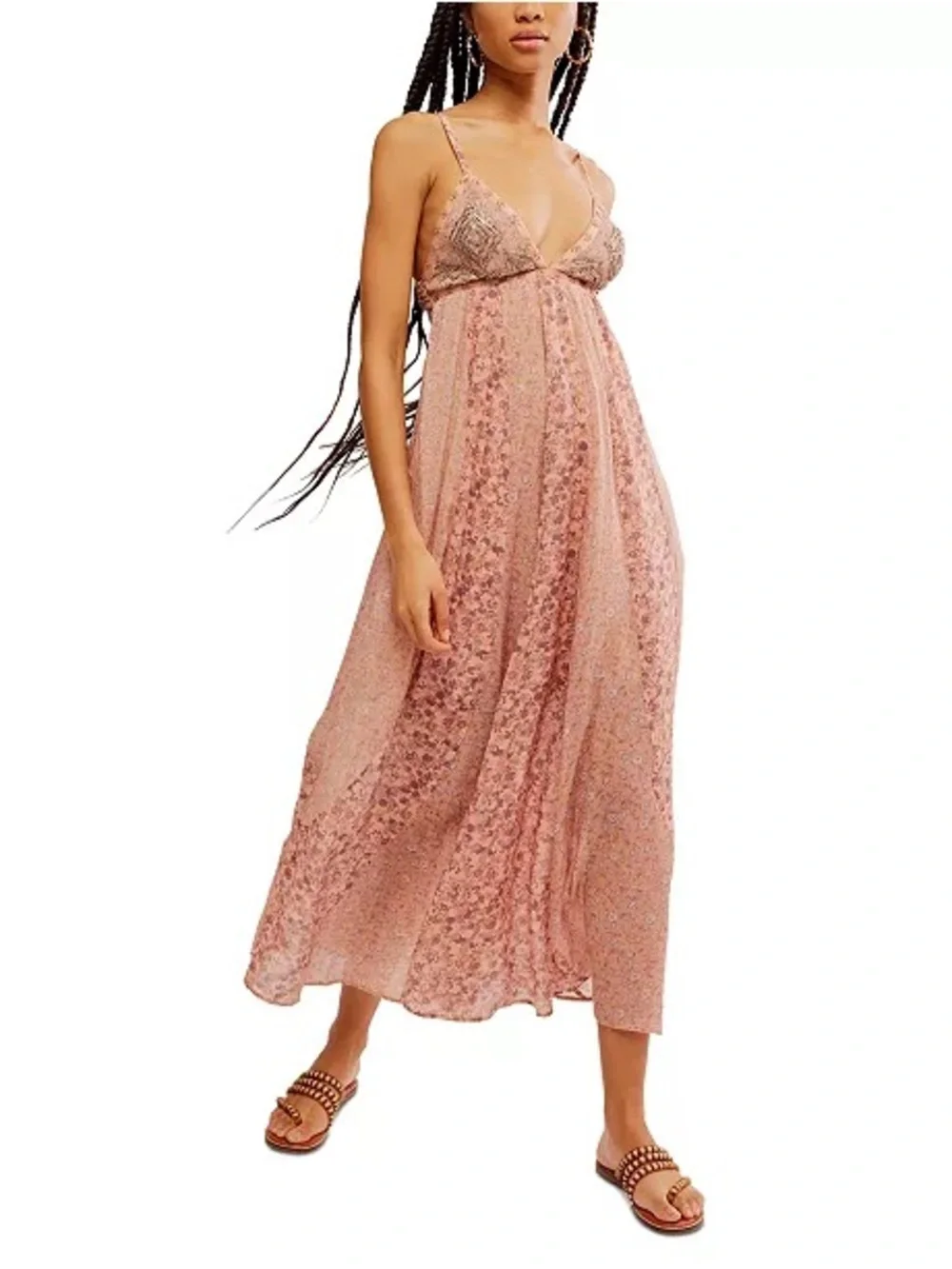 Free People Blush Sequin Lace Maxi Slip Dress